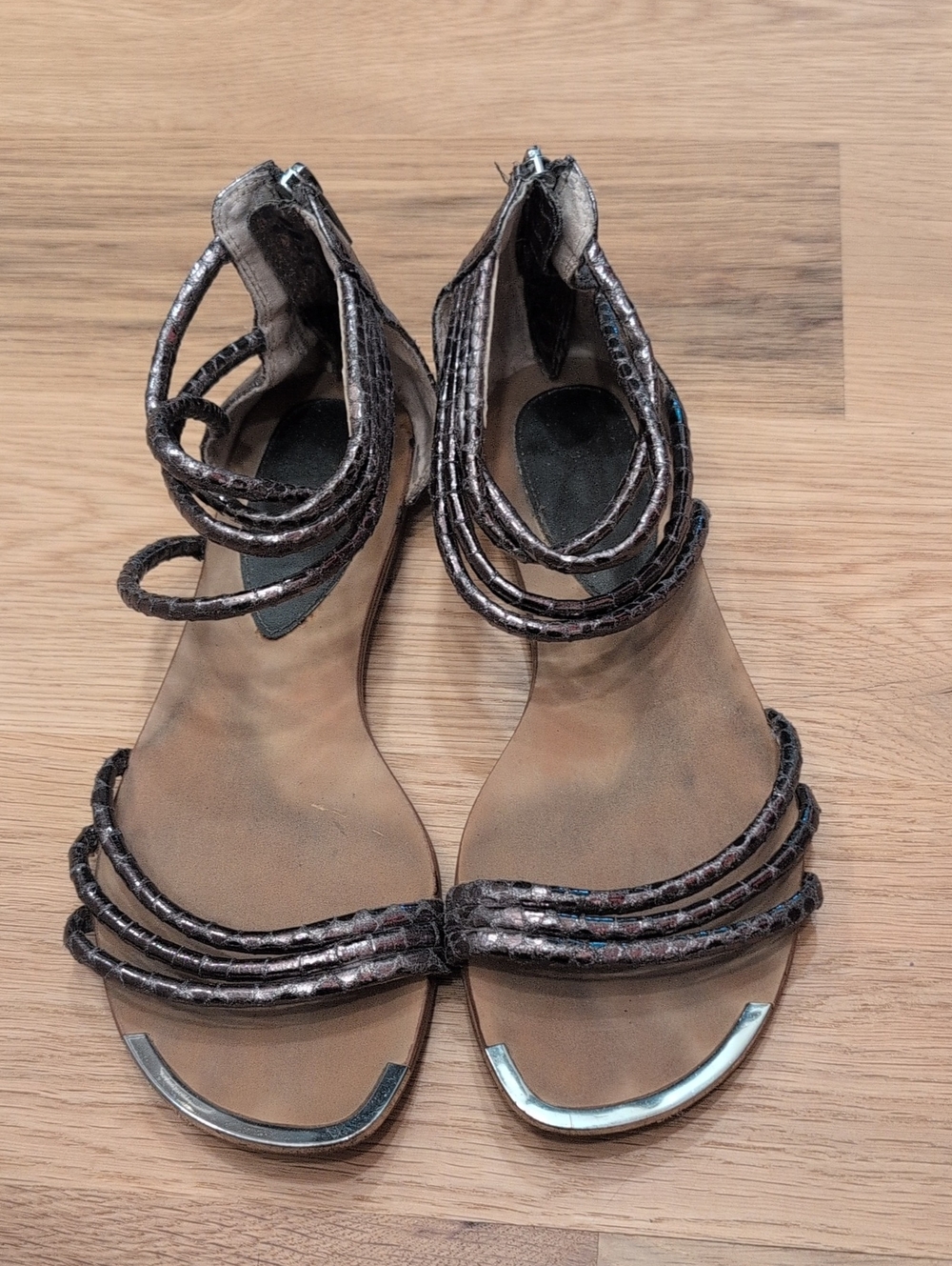 Isola Metallic Brown and Silver Strappy Flat Sandals